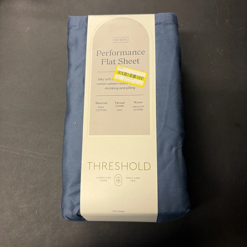 Threshold Performance Cotton Sateen QUEEN Flat Sheet Blue 400 TC Smooth 20562